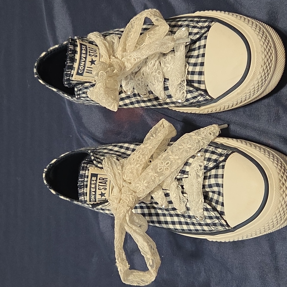 Converse Women's Navy Gingham Sneakers - Picture 2 of 12